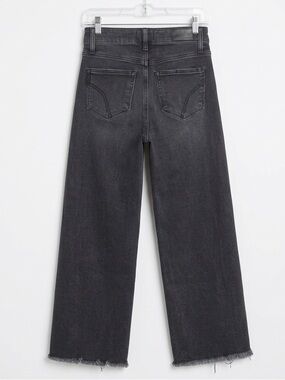 PAIGE Anessa Washed Black Wide Leg Jeans with Raw Hem 26x26